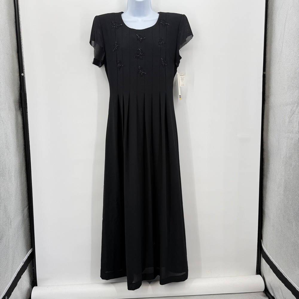Vtg Y2K Jessica‎ Howard Dress Sz 6 Black Embellished Butterfly Career Evening